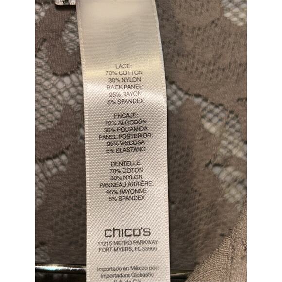 Chicos Blouse Womens Medium Taupe Lace Floral Feminine Romantic Button Up - Picture 7 of 11